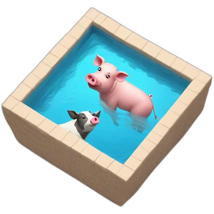 Pig and cow swimming in pool emoji