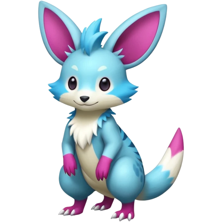 Shiny smooth silky soft Cyan-Magenta Minccino-Zeraora-Emolga-Vernid-Sergal-fusion-hybrid-animal-creature, full body emoji