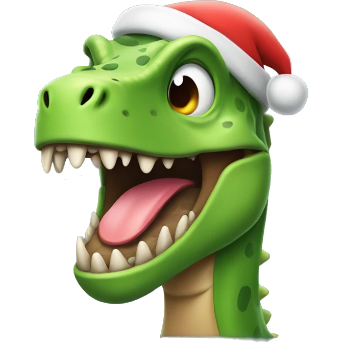 Happy dinosaur with Santa hat emoji