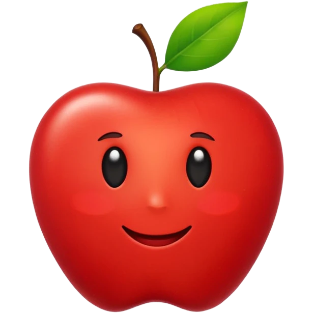 minimalist flat apple emoji, apple with a tiny green leaf, vibrant red color, white background, high resolution 2d vector style emoji