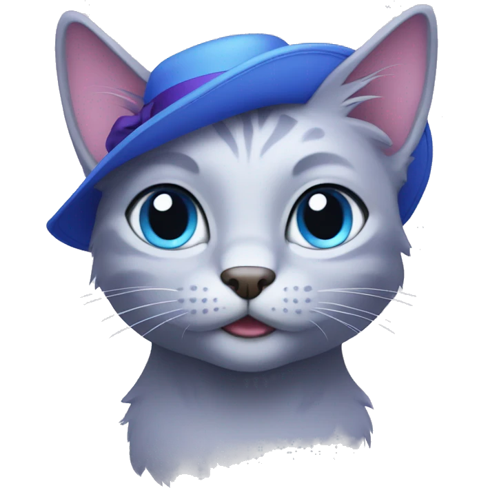 purple haired cat in blue hat blue eyes  emoji