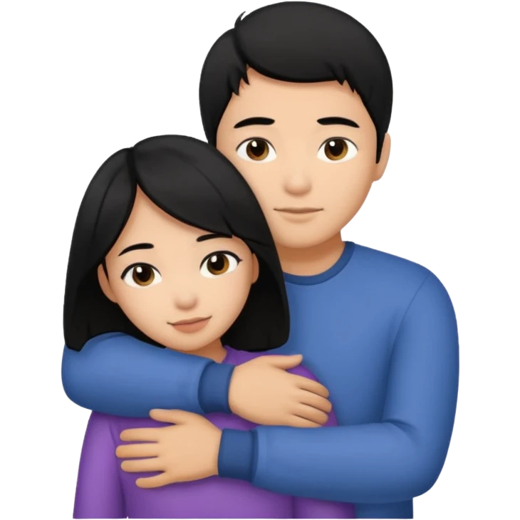 Asian Man black hair hugging girl with black hair emoji