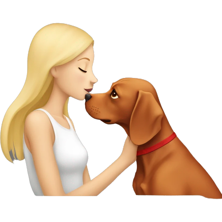 Blonde girl kissing red vizsla dog emoji