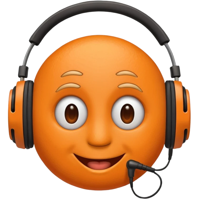 Orange happy face emoji with a couple of hair,headphones,and antennas. emoji