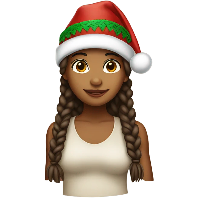 brown girl with african braids christmas hat emoji
