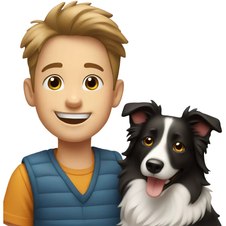 happy boy with  a Border Collie. emoji