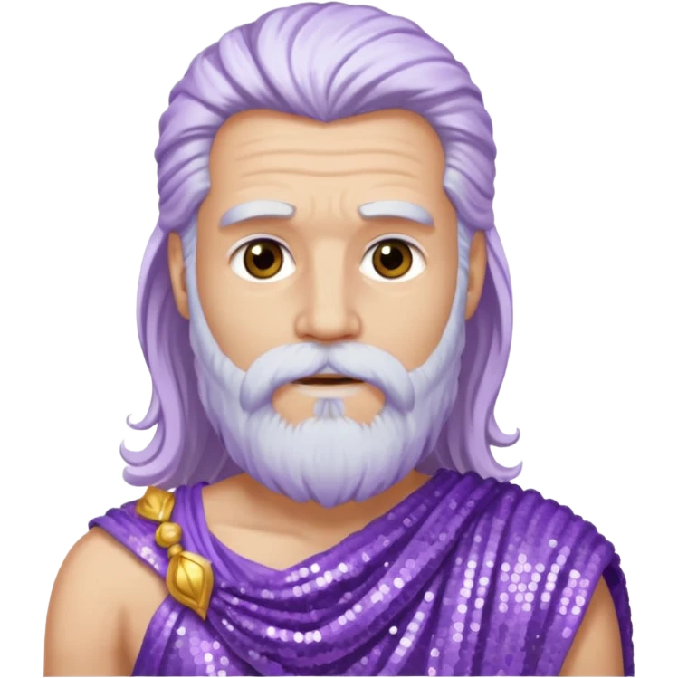 Jupiter from Roman Deities with long white hair and beard, lilac sequin toga emoji