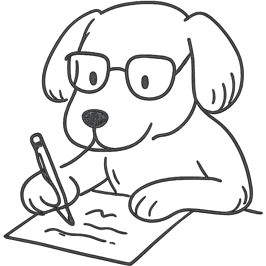A dog with glasses is writing something emoji