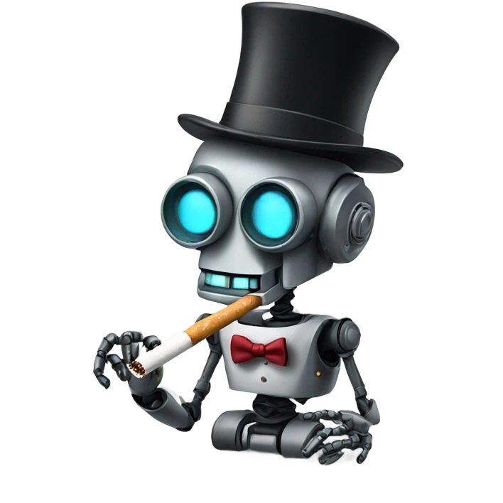 Robot wearing a top hat smoking a joint emoji