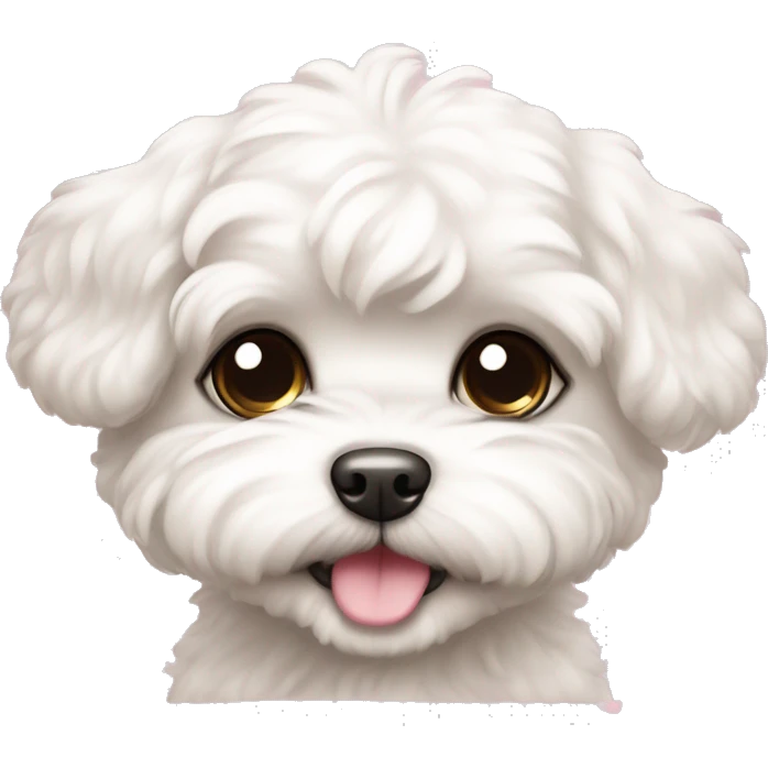 A white Shih-Poo puppy in a chibi style with big eyes and a cute smile, with small pink hearts. emoji
