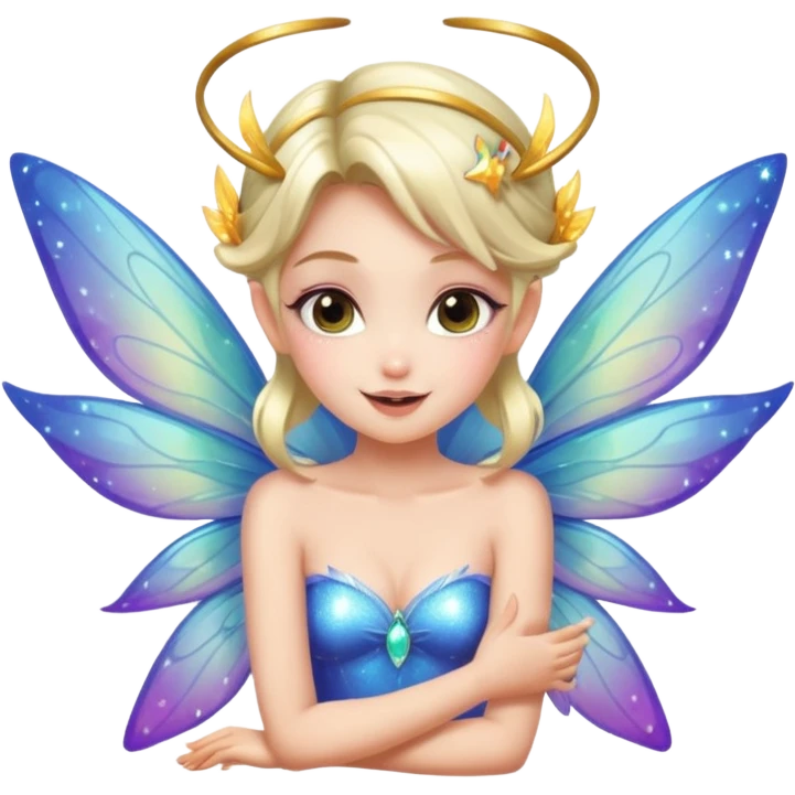 sexy and funny fairy, playful expression, cute pose, sparkly wings, minimal background emoji