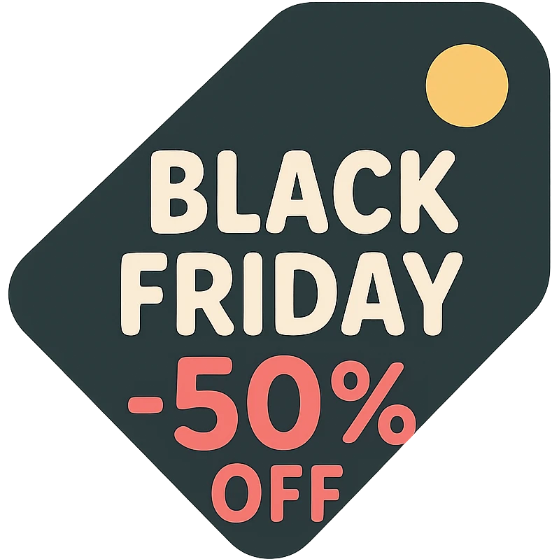 Black Friday label with hand lettering 50% off  emoji
