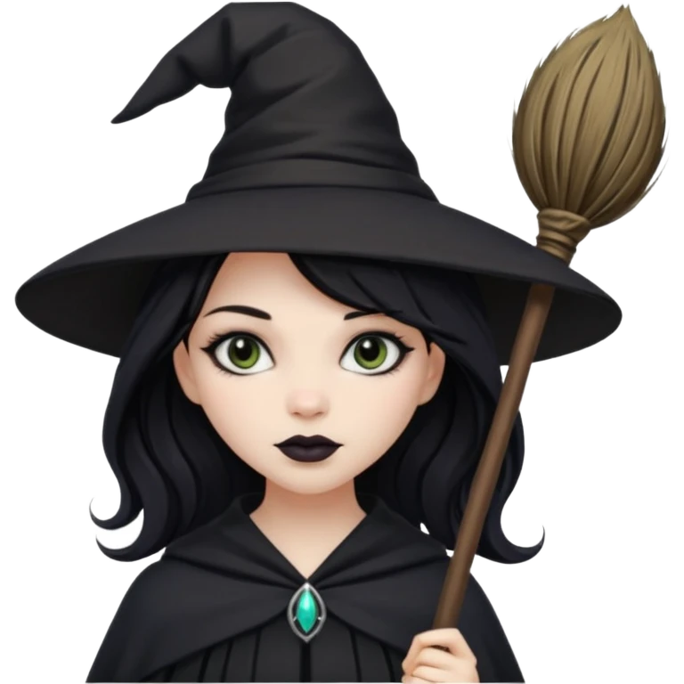 black witch girl with broom emoji