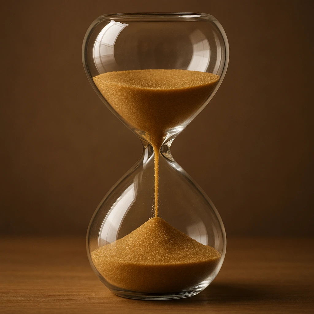 an hourglass with sand flowing emoji