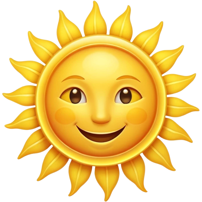 A bright, happy sun with smiling face and radiating sun rays emoji