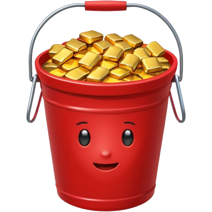 A red bucket full of gold emoji