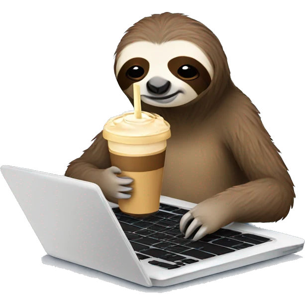 tired sloth with laptop and ice latte emoji