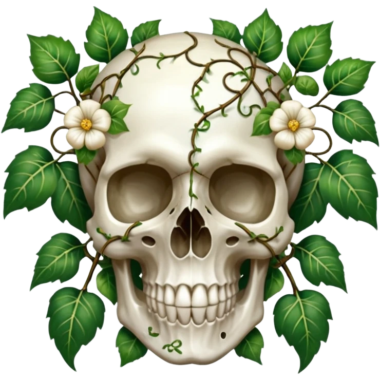 Divine elegant pretty beautiful gorgeous big antique shiny marble skull cranium with ivies and vines and divine flowers   emoji