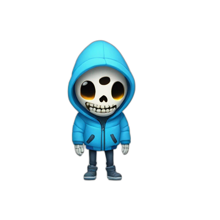 Sans the skeleton with blue glowing left eye wearing a blue winter jacket emoji