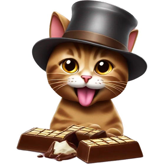 cat eating chocolate with funny hat  emoji