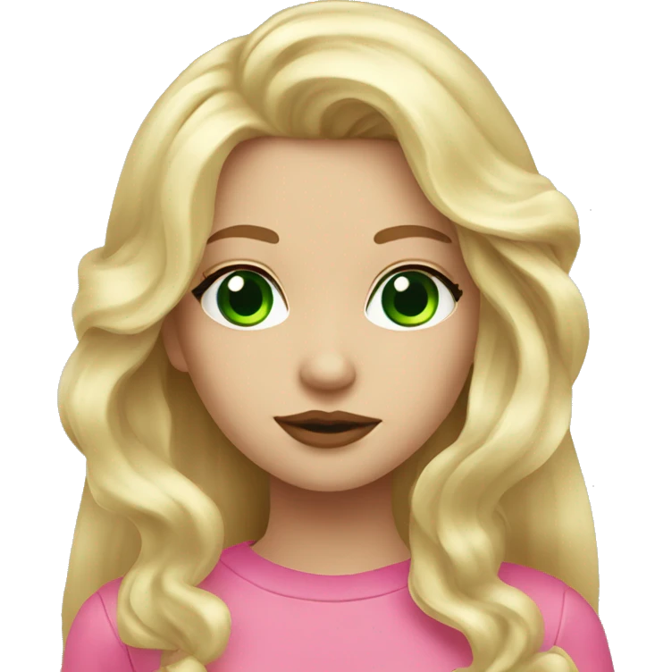 Blonde Long hair girl green eyes big pink lips small nose beautiful  emoji