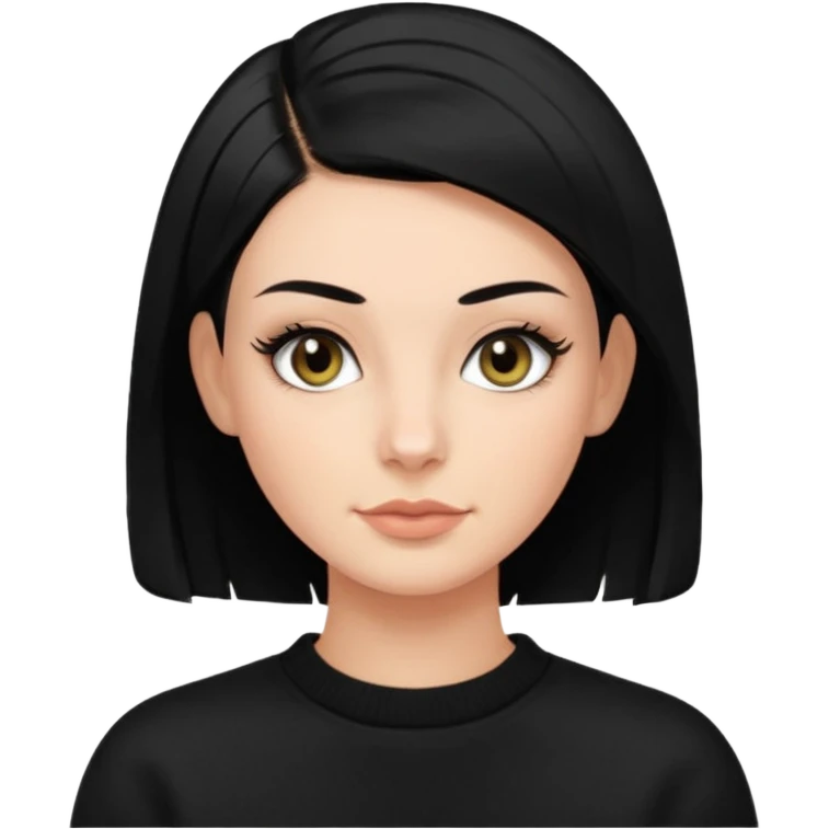 Lady with black sweater has a long long lashes , buzz cut black hair , dimple and hazel eyes emoji