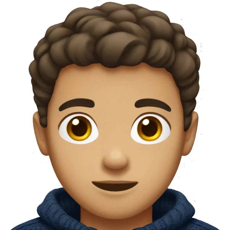 young boy, hispanic, brown hair, short hair, brown eyes, dark blue winter sweater emoji