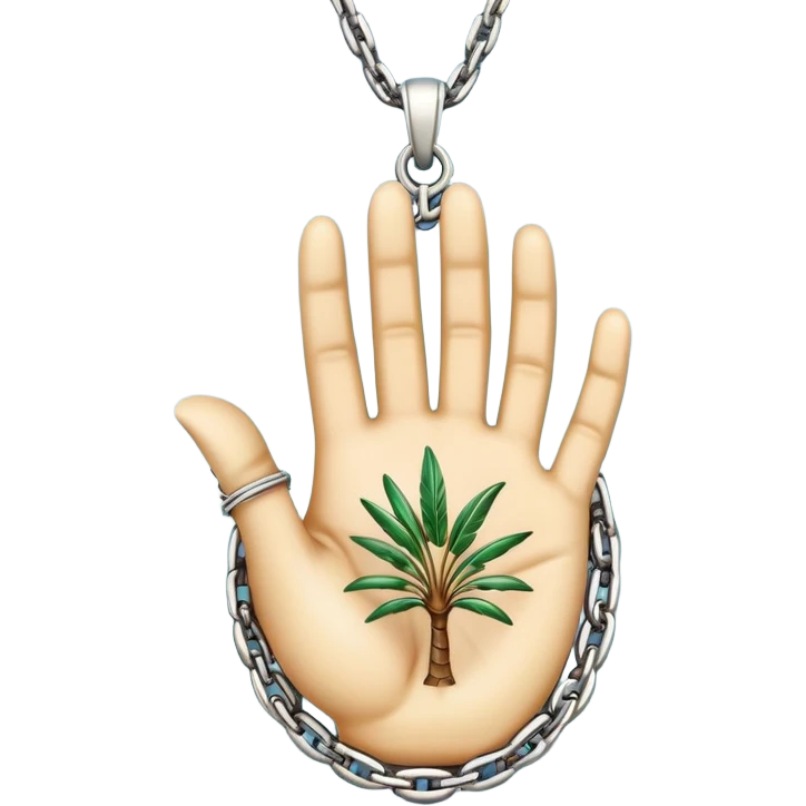 emojis for pendants with chains generally jewelry that is purposeful -- ethereal glowing hand with symbolic palm lines-- 5 fingers reading palm 
 emoji