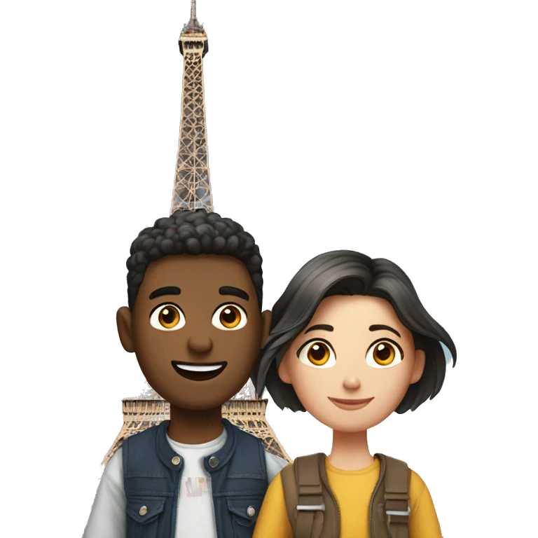 Girl and boy in front of eiffel tower emoji