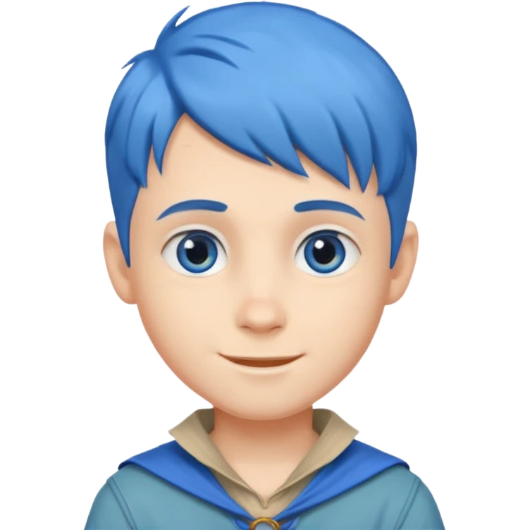 very handsome boy big blue eyes, scout boy with, blue hair  emoji