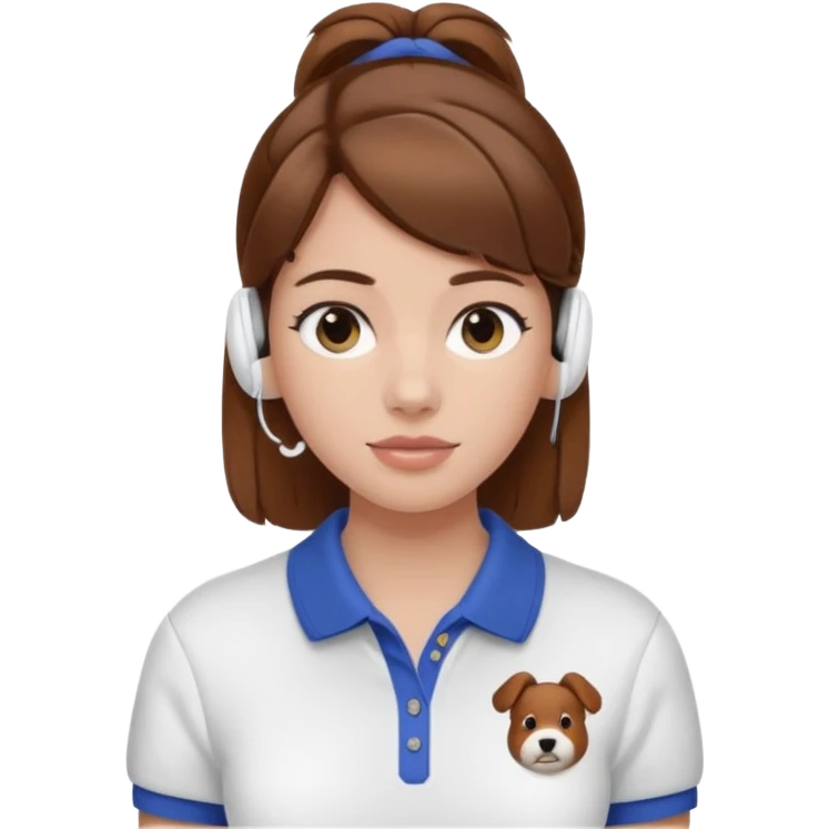 Girl with brown hair with airpods wearing a wegmans polo emoji