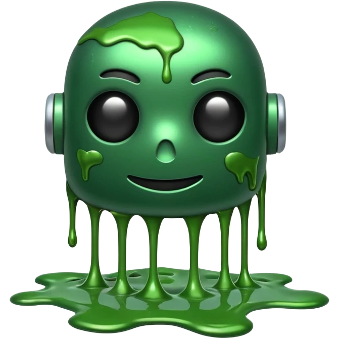 An emoji of a green robot melting away covered in thick green sludge emoji