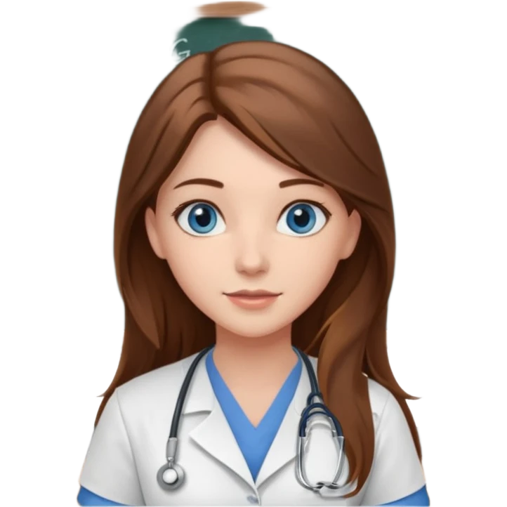 university classroom that says nursing school on the blackboard with a pretty female nursing student with long brown hair, blue eyes emoji