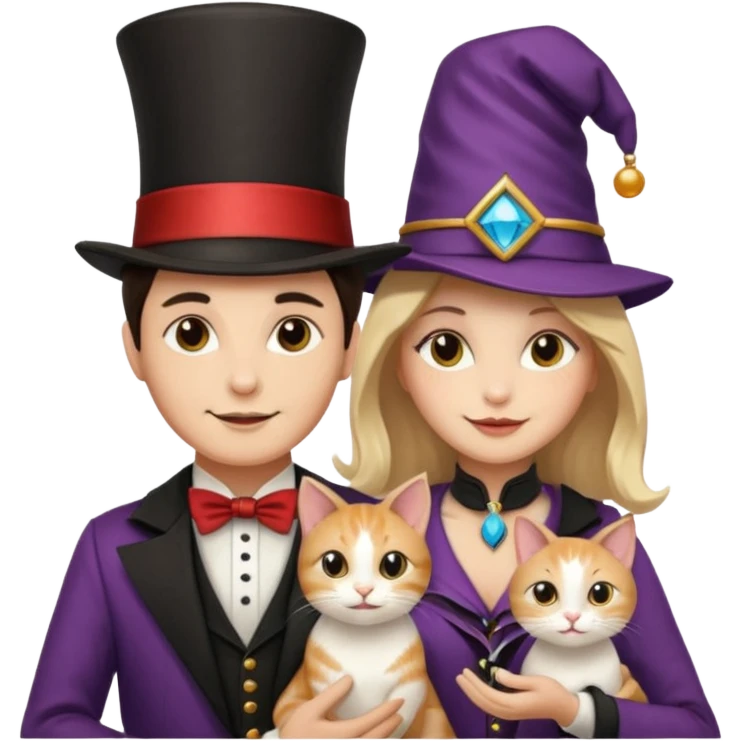 magician couple and their pet cat emoji