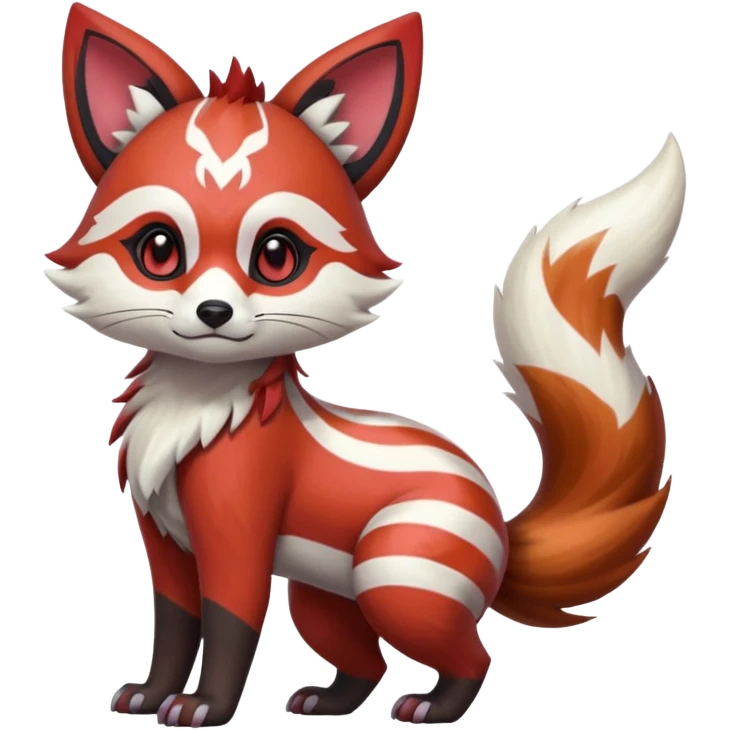 Hyper-realistic cool edgy badass zigzag-striped etched marked elegant Colorful Skilled Adept Graceful Asian Painted Meloetta-Furret-Lycanroc-Zangoose-Red-Panda-fusion-hybrid-creature (full body) emoji