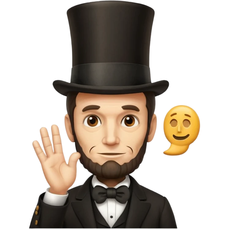 mashup of Abraham Lincoln and thinking emoji with Lincoln's face, top hat, beard, and classic thinking gesture with playful twist emoji