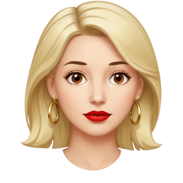 30 year old white woman, shoulder-length hair, brown eyes, left side of hair tucked behind ear, lipstick, hoop earrings, looking to the side, upper body portrait emoji