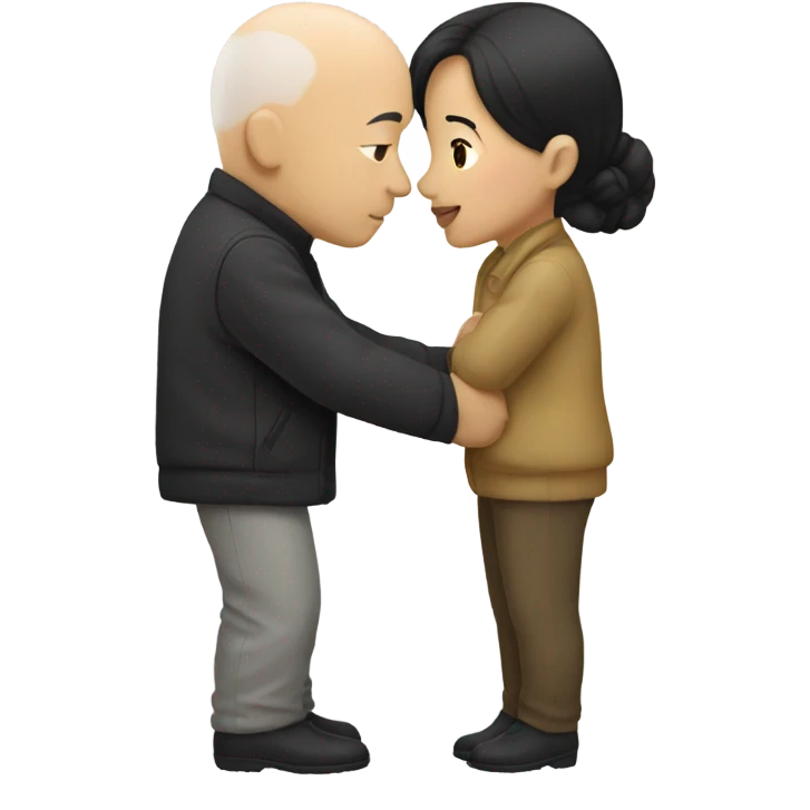 Asian girl dark hair kissing white bald man emoji