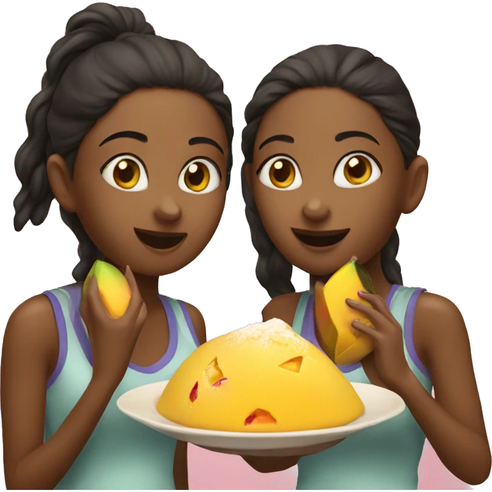two girls eating a mango dessert  emoji