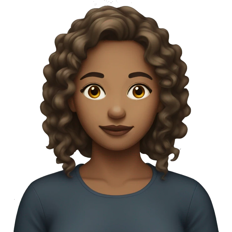 A young woman with light brown skin, black long curls emoji