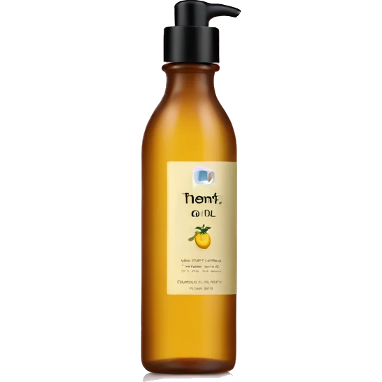 bottle of body oil with label emoji