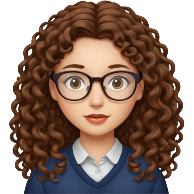 Rapariga, com óculos, cabelo castanho, aos caracóis, comprido emoji