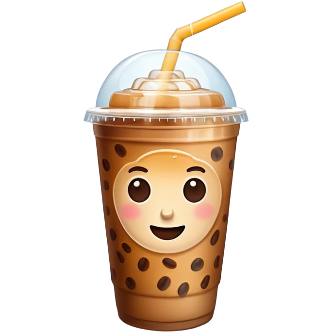 A 3D cartoon plastic cup of iced coffee with straw, clear lid, ice cubes floating, realistic condensation, bright sunlight, Memoji-style. emoji