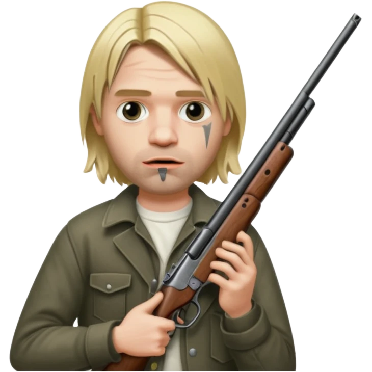 Kurt Cobain holds a double-barreled shotgun with the barrel in his mouth emoji