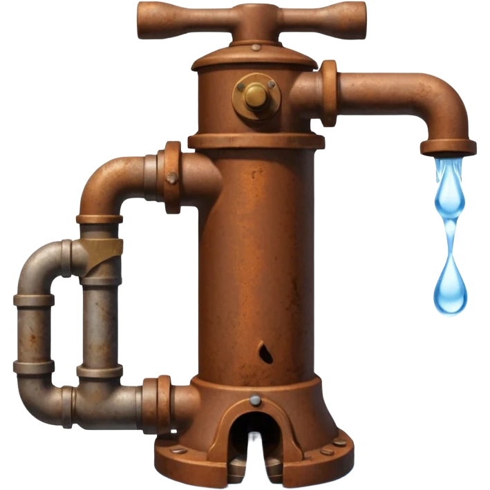Ghibli style water pump with water pouring out of it emoji