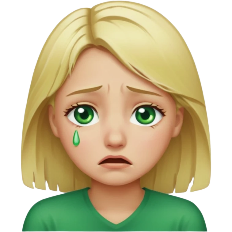 the girl is that criying she has green eyes and blondhair  emoji