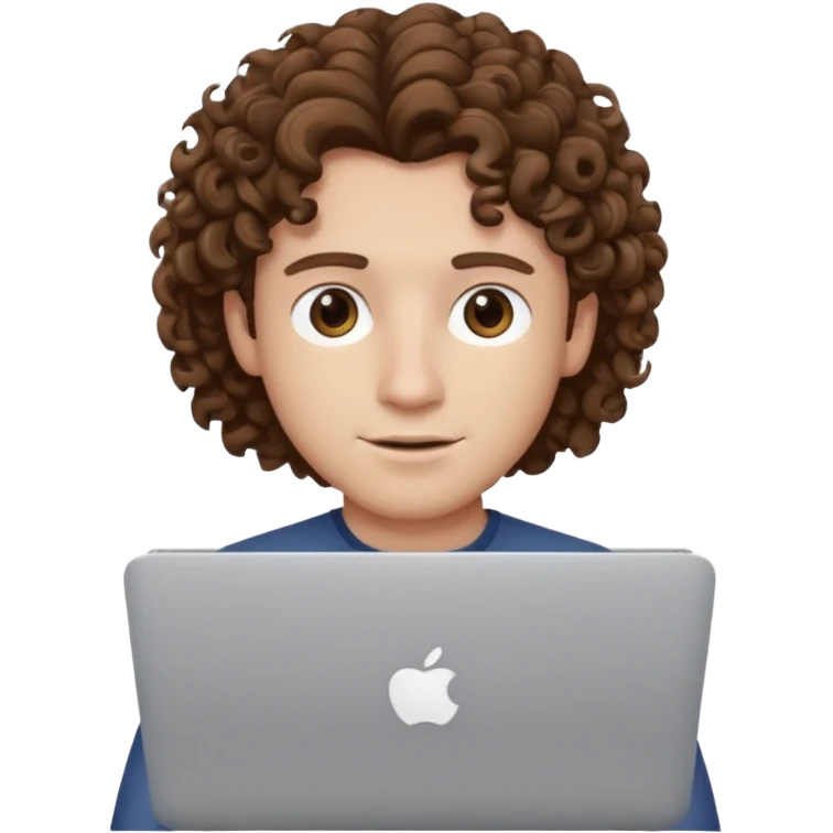 guy with curly hair and skin tone a little bit white, with a macbook emoji