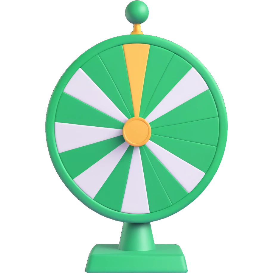 spinning prize wheel with alternating green and white sections emoji