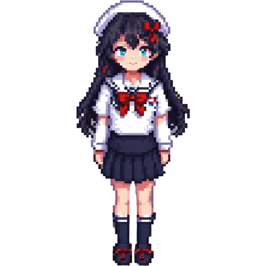 Japanese anime schoolgirl with classic sailor uniform in pixel art style emoji
