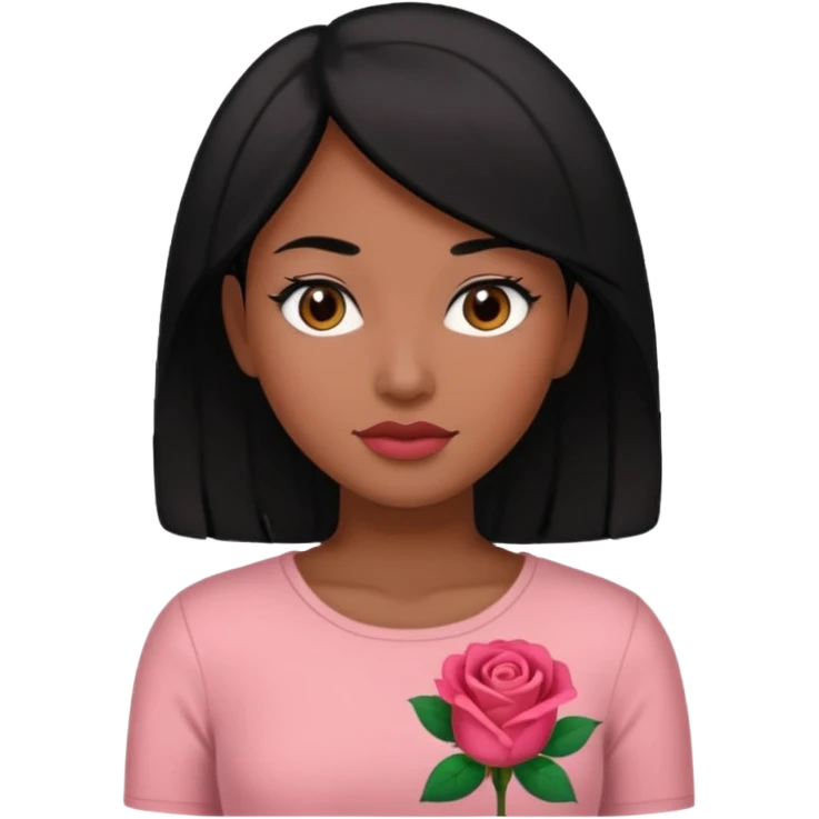 Black hair woman wearing rose top emoji
